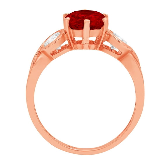 1.72 ct Round Cut Natural Garnet Three-Stone Engagement Ring for Women in 18K Rose Gold
