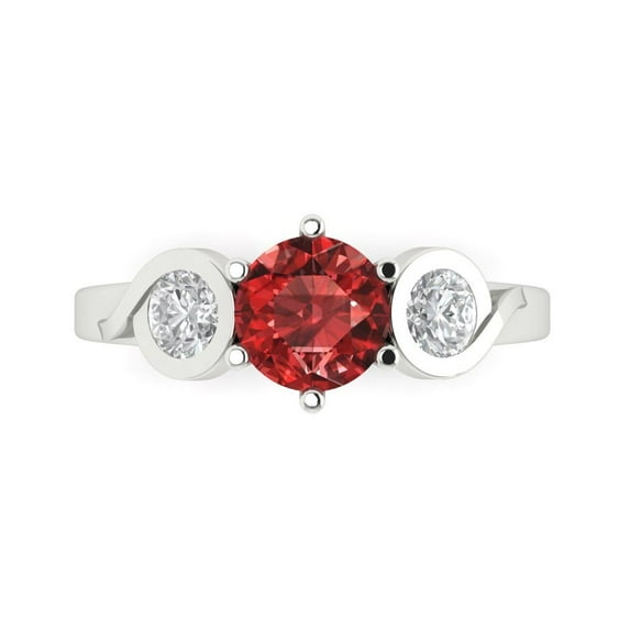 1.72 ct Round Cut Natural Garnet Three-Stone Engagement Ring for Women in 18K White Gold