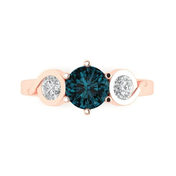 Clara Pucci 14K Rose Gold Solid Gold LondonBlueTopaz Three-Stone Anniversary Ring for Women - 1.72 cttw Round Cut