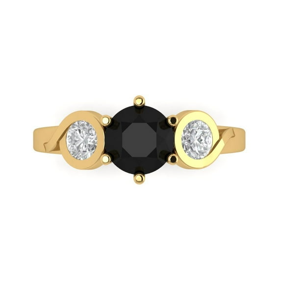 Clara Pucci 14K Yellow Gold Solid Gold Onyx Three-Stone Anniversary Ring for Women - 1.72 cttw Round Cut