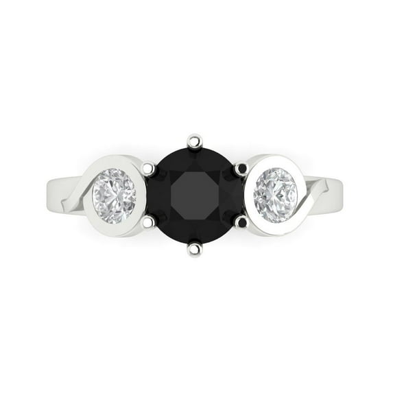 1.72 ctw 3 Stone Anniversary Ring for Women | Round Cut Natural Onyx | Hyperallergenic Solid 18K White Gold