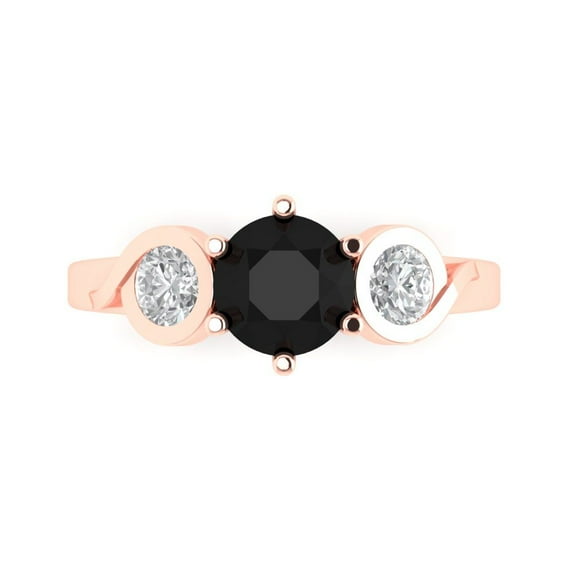 1.72 ct Round Cut Natural Onyx Three-Stone Engagement Ring for Women in 18K Rose Gold