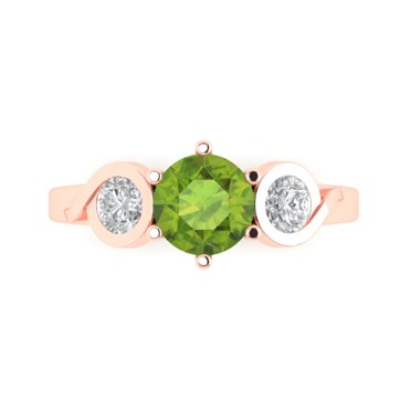 1.72 ct Round Cut Natural Peridot Three-Stone Engagement Ring for Women in 14K Rose Gold