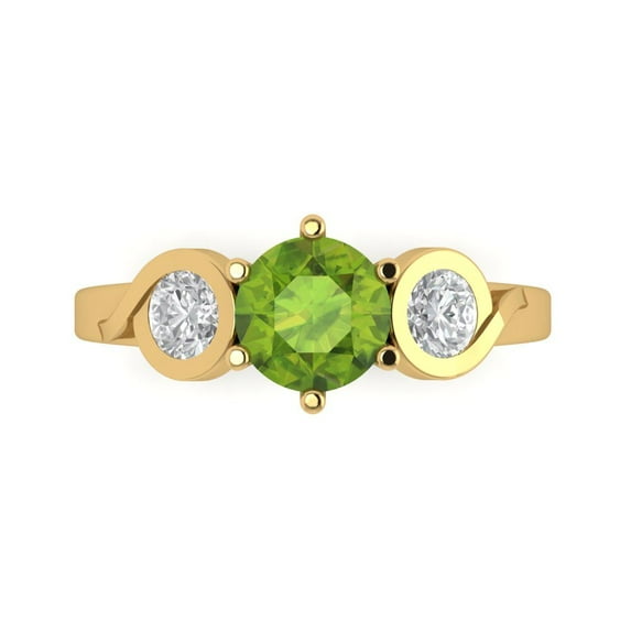 1.72 ct Round Cut Natural Peridot Three-Stone Engagement Ring for Women in 18K Yellow Gold