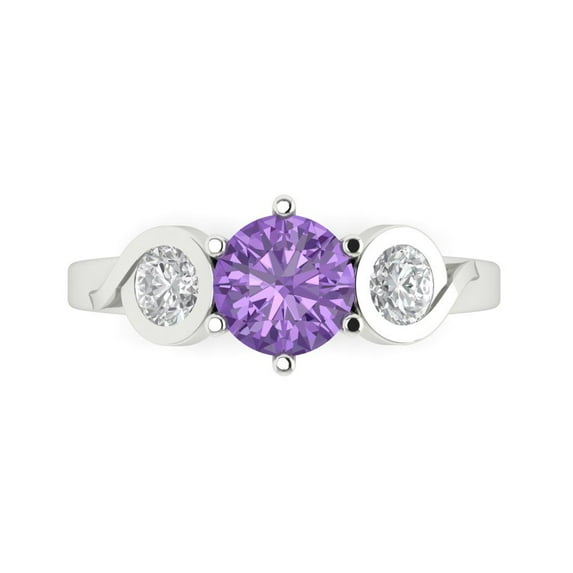 Clara Pucci 14K White Gold Solid Gold Alexandrite Three-Stone Anniversary Ring for Women - 1.72 cttw Round Cut