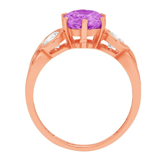 1.72 ct Round Cut Simulated Alexandrite Three-Stone Engagement Ring for Women in 18K Rose Gold