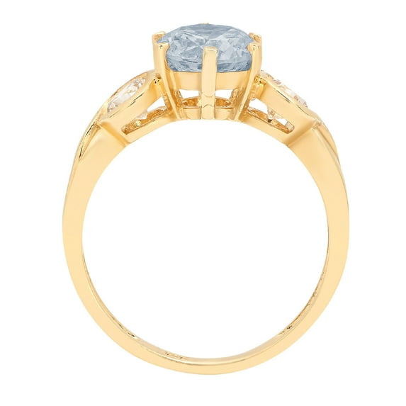 1.72 ct Round Cut Simulated Blue Diamond Three-Stone Engagement Ring for Women in 14K Yellow Gold