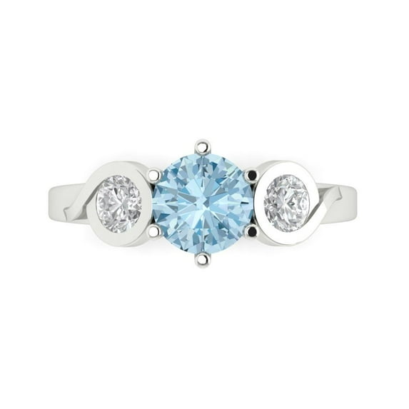1.72 ct Round Cut Simulated Blue Diamond Three-Stone Engagement Ring for Women in 18K White Gold