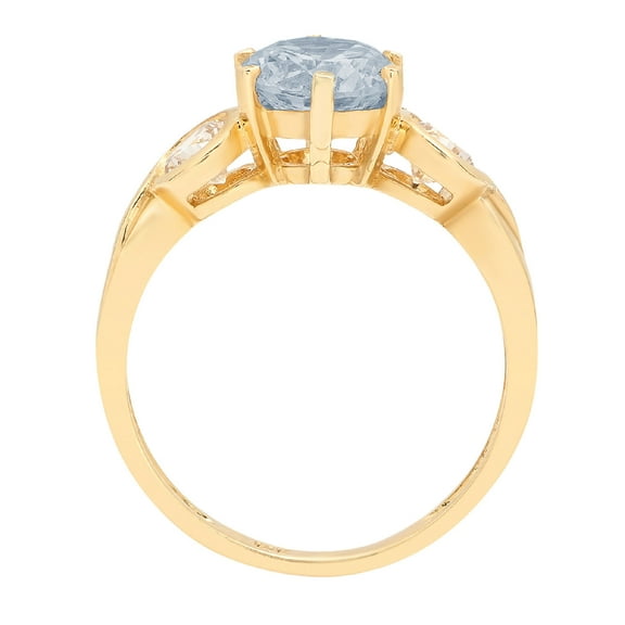 1.72 ct Round Cut Simulated Blue Diamond Three-Stone Engagement Ring for Women in 18K Yellow Gold