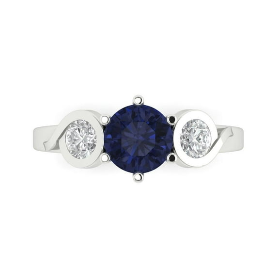 1.72 ct Round Cut Simulated Blue Sapphire Three-Stone Engagement Ring for Women in 18K White Gold