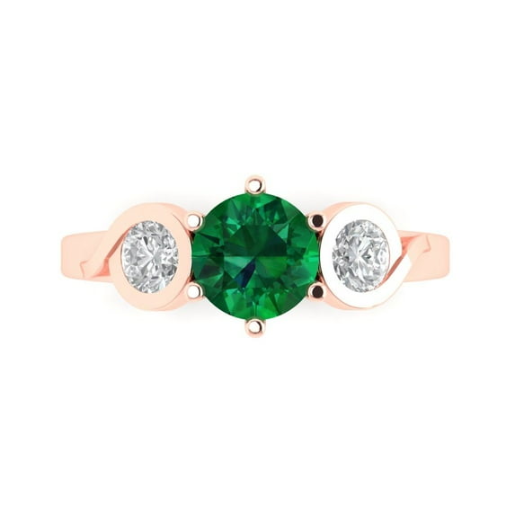 1.72 ct Round Cut Simulated Emerald Three-Stone Engagement Ring for Women in 18K Rose Gold