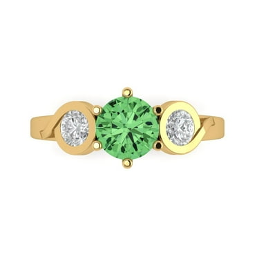 1.72 ct Round Cut Simulated Green Diamond Three-Stone Engagement Ring for Women in 14K Yellow Gold