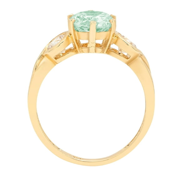 1.72 ct Round Cut Simulated Green Diamond Three-Stone Engagement Ring for Women in 18K Yellow Gold