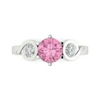 1.72 ct Round Cut Simulated Pink Diamond Three-Stone Engagement Ring for Women in 14K White Gold