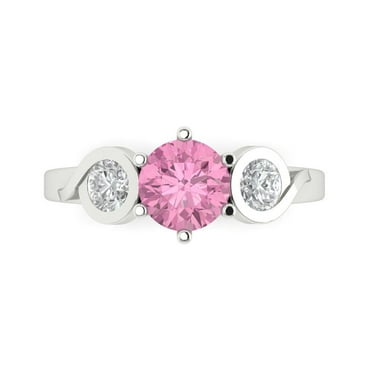 1.72 ct Round Cut Simulated Pink Diamond Three-Stone Engagement Ring for Women in 14K White Gold