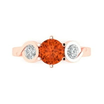 1.72 ct Round Cut Simulated Red Diamond Three-Stone Engagement Ring for Women in 14K Rose Gold