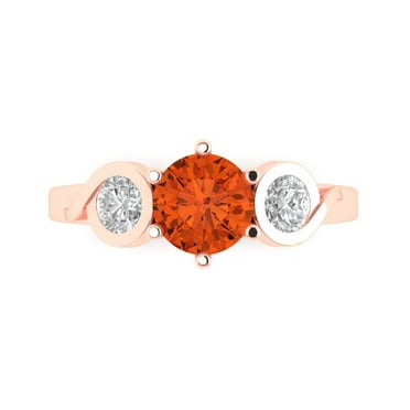 1.72 ct Round Cut Simulated Red Diamond Three-Stone Engagement Ring for Women in 14K Rose Gold