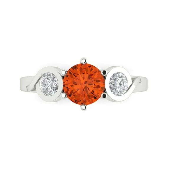 1.72 ct Round Cut Simulated Red Diamond Three-Stone Engagement Ring for Women in 18K White Gold