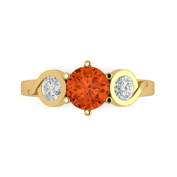 1.72 ct Round Cut Simulated Red Diamond Three-Stone Engagement Ring for Women in 18K Yellow Gold