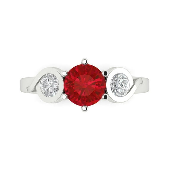 1.72 ct Round Cut Simulated Ruby Three-Stone Engagement Ring for Women in 14K White Gold