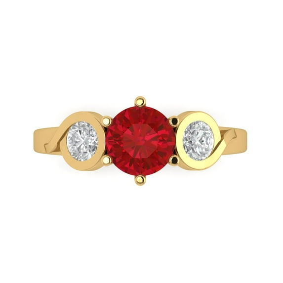 1.72 ct Round Cut Simulated Ruby Three-Stone Engagement Ring for Women in 18K Yellow Gold