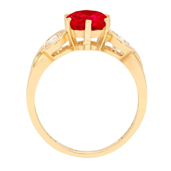 1.72 ct Round Cut Simulated Ruby Three-Stone Engagement Ring for Women in 18K Yellow Gold