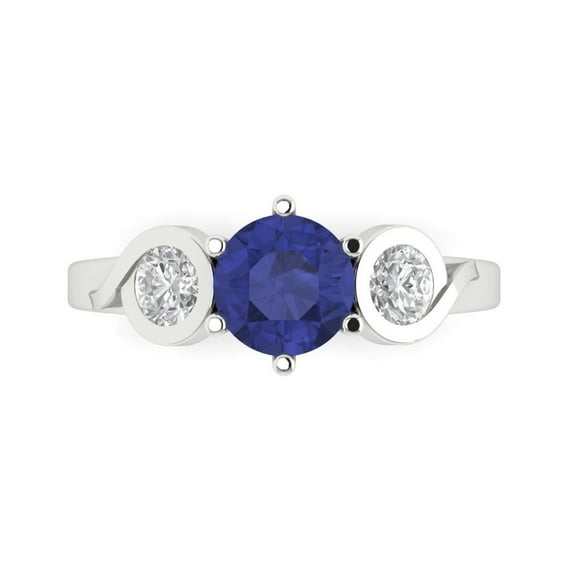 Clara Pucci 14K White Gold Solid Gold Tanzanite Three-Stone Anniversary Ring for Women - 1.72 cttw Round Cut
