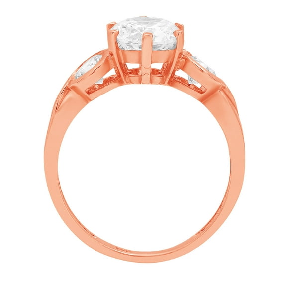 1.72 ct Round Cut White Sapphire Three-Stone Engagement Ring for Women in 14K Rose Gold