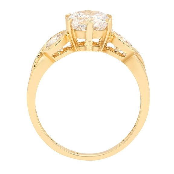 1.72 ct Round Cut White Sapphire Three-Stone Engagement Ring for Women in 14K Yellow Gold