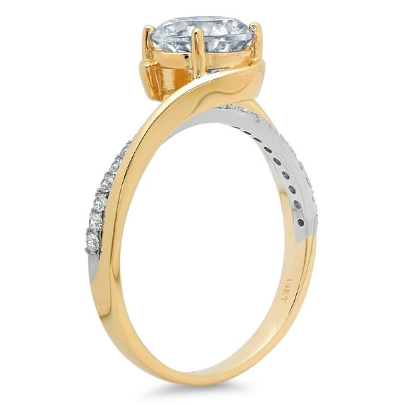 1.71 ct Round Cut Simulated Blue Diamond Solitaire with Accents Engagement Ring for Women in 18K White/Yellow Gold
