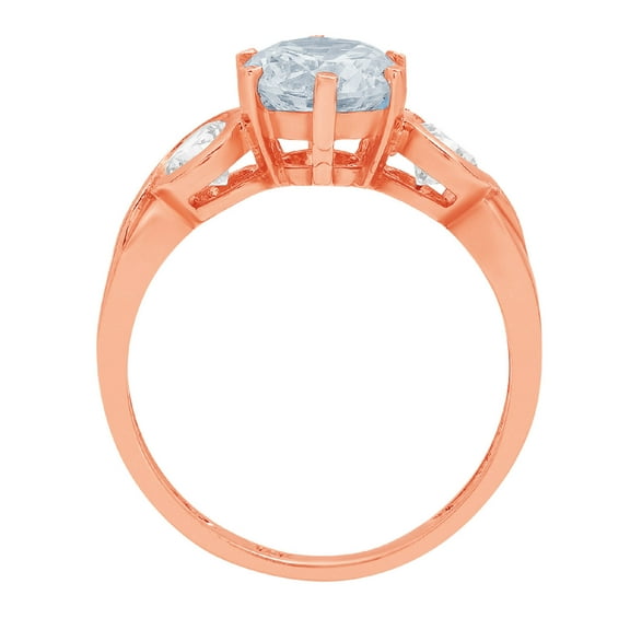1.72 ct Round Cut Natural Sky Blue Topaz Three-Stone Engagement Ring for Women in 18K Rose Gold