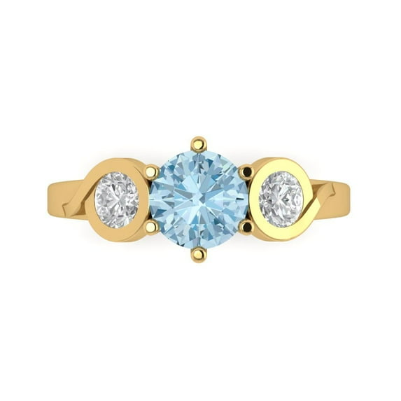 Clara Pucci 14K Yellow Gold 1.72ct SwissBlueTopaz Three-Stone Ring