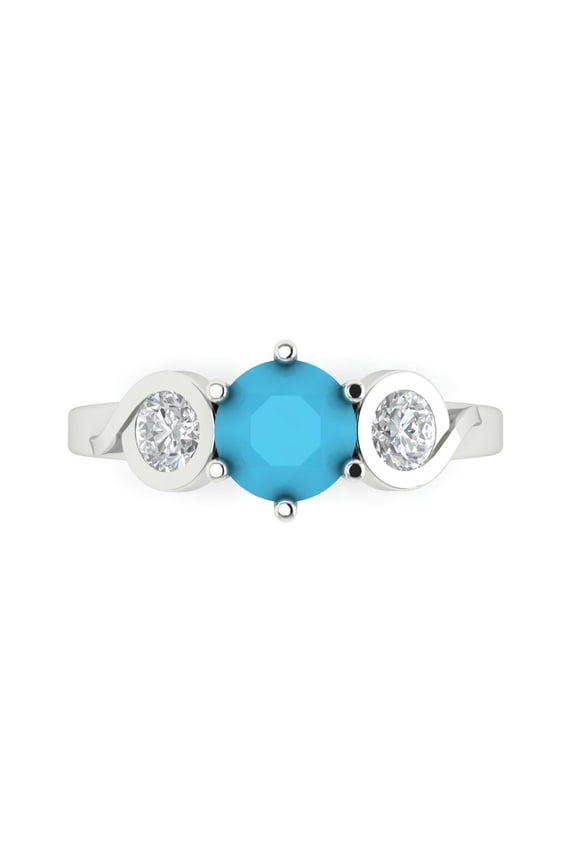 1.72 ct Round Cut Simulated Turquoise Three-Stone Engagement Ring for Women in 14K White Gold