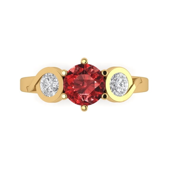 1.72 ct Round Cut Natural Garnet Three-Stone Engagement Ring for Women in 18K Yellow Gold