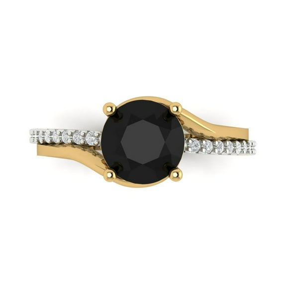1.71 ctw Solitaire with Zirconia Diamond Accents Anniversary Ring for Women | Round Cut Natural Onyx | Hyperallergenic Solid 18K White/Yellow Gold