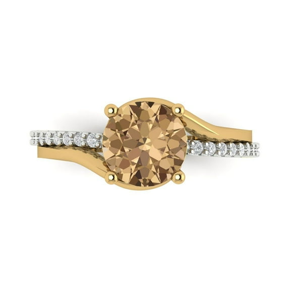 1.71 ct Round Cut Simulated Champagne Diamond Solitaire with Simulated Diamond Accents 18K White/Yellow Gold Womens Engagement Ring
