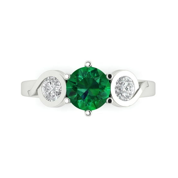 Clara Pucci 14K White Gold Solid Gold Emerald Three-Stone Anniversary Ring for Women - 1.72 cttw Round Cut