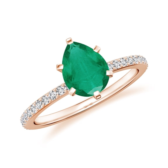 1.74 CT Emerald Moissanite Ring Side Stone Engagement Ring in Sterling Silver/ Rose Gold Plated Pear Shaped May Birthstone Wedding Ring, Birthday, Anniversary Jewelry, Ring Size 9