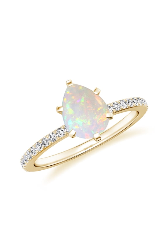 1.74 CT Opal Moissanite Ring Side Stone Engagement Ring in Sterling Silver/ Yellow Gold Plated Pear Shaped October Birthstone Wedding Ring, Birthday, Anniversary Jewelry, Ring Size 9