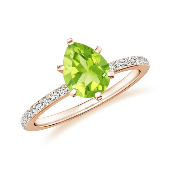 1.74 CT Peridot Moissanite Ring Side Stone Engagement Ring in Sterling Silver/ Rose Gold Plated Pear Shaped August Birthstone Wedding Ring, Birthday, Anniversary Jewelry, Ring Size 7
