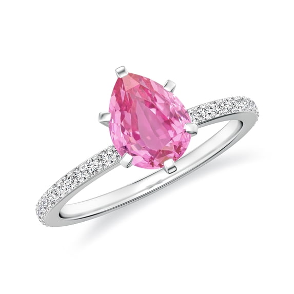 1.74 CT Pink Sapphire Moissanite Ring Side Stone Engagement Ring in Sterling Silver/ White Gold Plated Pear Shaped September Birthstone Wedding Ring, Birthday, Anniversary Jewelry, Ring Size 8