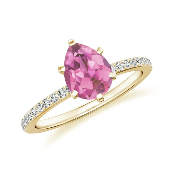 1.74 CT Pink Tourmaline Moissanite Ring Side Stone Engagement Ring in Sterling Silver/ Yellow Gold Plated Pear Shaped October Birthstone Wedding Ring, Birthday, Anniversary Jewelry, Ring Size 7