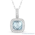 thumbnail image 1 of 1.74ct Blue Topaz & Diamond Halo Pendant & Chain Necklace in 14k White Gold, 1 of 1