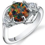 PEORA 1.75 3 Stone Black Created Opal Ring in Rhodium-Plated Sterling Silver