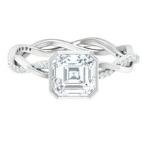 Rosec Jewels 1.75 CT Asscher Cut Solitaire Moissanite Braided Ring in Bezel Setting, 925 Sterling Silver, US 4.00