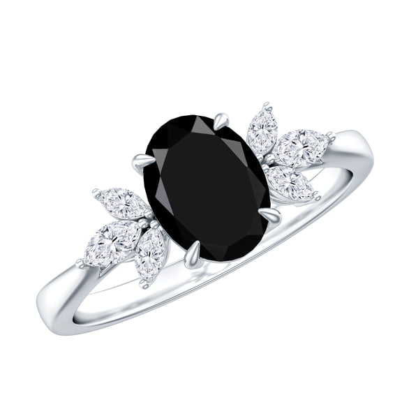 Rosec Jewels Real Black Onyx Oval Engagement Ring for Women - 1 Ct - Black Onyx Diamond Ring - AAA Grade - with Jewelry Box, 925 Sterling Silver, US 4.00