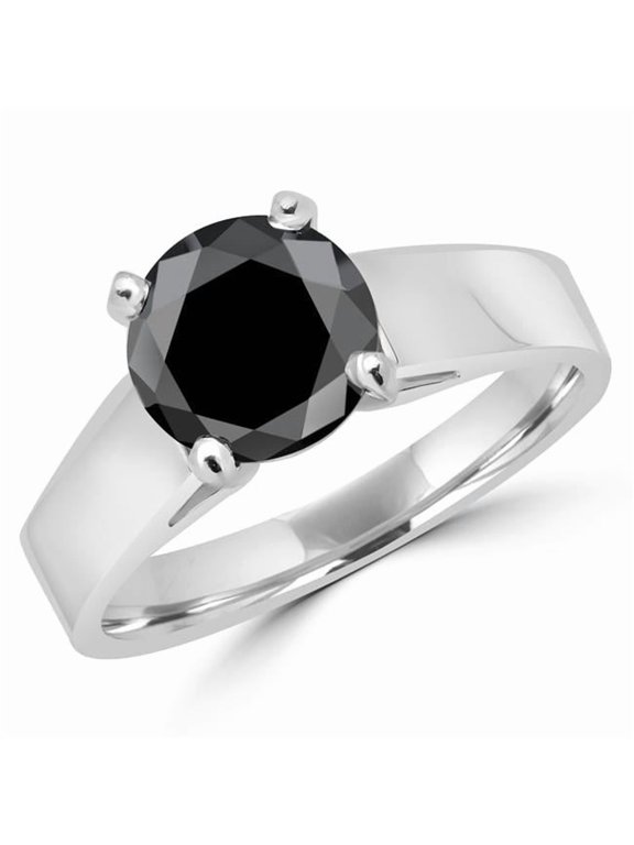 1.75 CT Classic Solitaire 4-Prong Round Black Diamond Engagement Ring in 14K White Gold