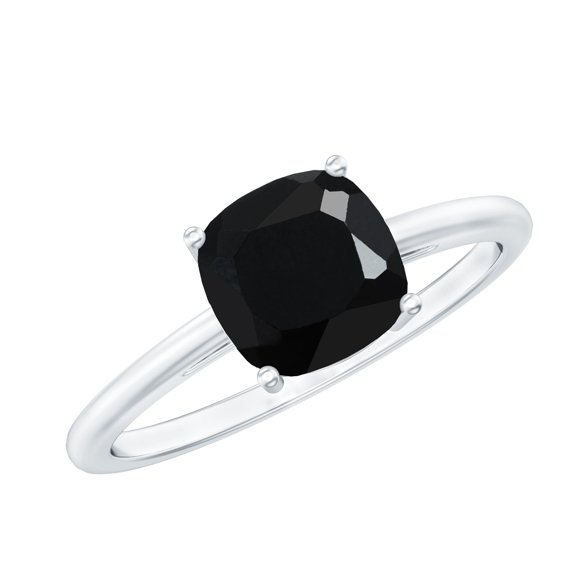Rosec Jewels Lab Grown Black Diamond Solitaire Ring for Engagement - 2.8 Carat - Cushion Cut Ring - AAAA Quality Certified, 10K White Gold, US 5.00