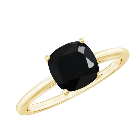 Rosec Jewels Lab Grown Black Diamond Solitaire Ring for Engagement - 2 Carat - 8 mm Cushion Cut Ring - AAAA Quality Certified, 10K Yellow Gold, US 13.00