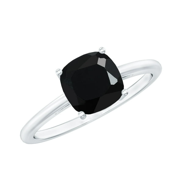Rosec Jewels Lab Grown Black Diamond Solitaire Ring for Engagement - 2 Carat - 8 mm Cushion Cut Ring - AAAA Quality Certified, 18K White Gold, US 7.50